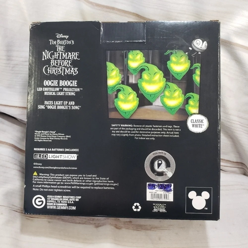 Gemmy Oogie Boogie LED Emoteglow Projection Musical Lights 7 Feet Long 8 Lights